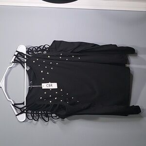 NWT Black cut out "laced look"  shirt with decorative gold "rivets" size XL